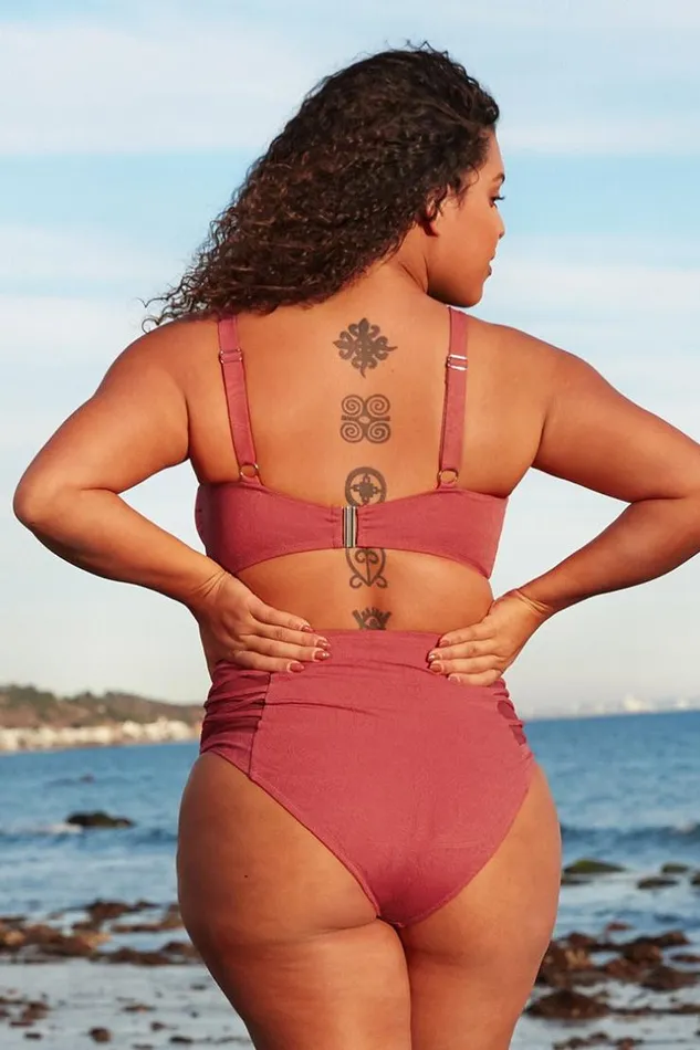 Women Plus Size and Curve Bikinis Cupshe Chelsea Mesh Plus High Waist Size Bikini Red