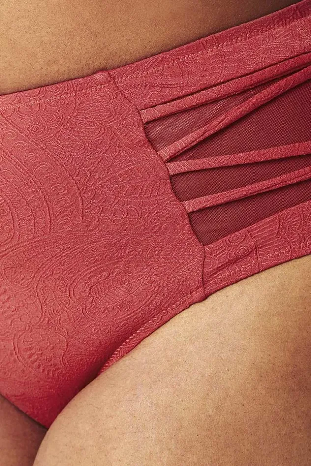 Women Plus Size and Curve Bikinis Cupshe Chelsea Mesh Plus High Waist Size Bikini Red