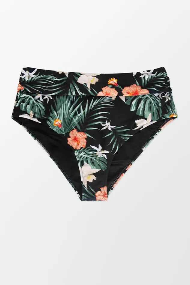 Women Plus Size and Curve Bikinis Cupshe Diamond Floral High Waist Plus Size Bikini Bottom Multicolor