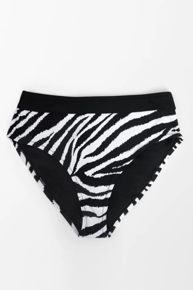 Women Plus Size and Curve Bikinis Cupshe Joelle Zebra Striped High Waist Plus Size Bikini Bottom Blackwhite