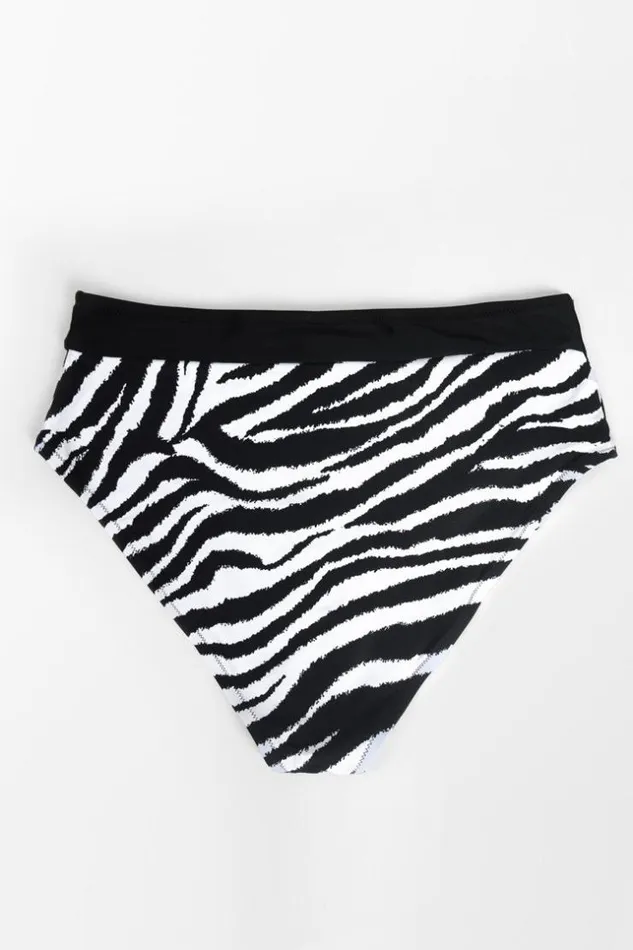 Women Plus Size and Curve Bikinis Cupshe Joelle Zebra Striped High Waist Plus Size Bikini Bottom Blackwhite