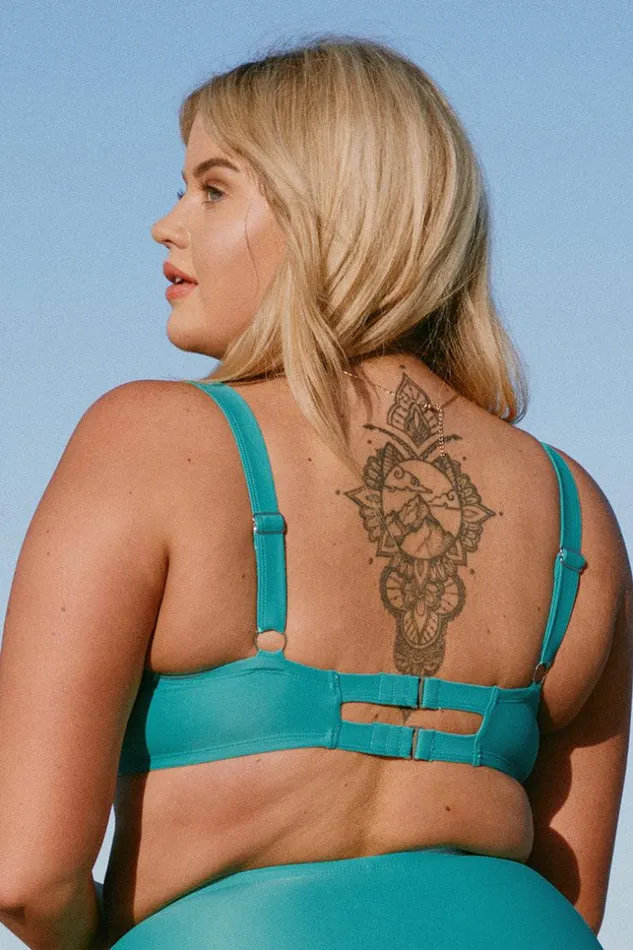 Women Plus Size and Curve Bikinis Cupshe Kristin Underwire Plus Size Bikini Top Teal
