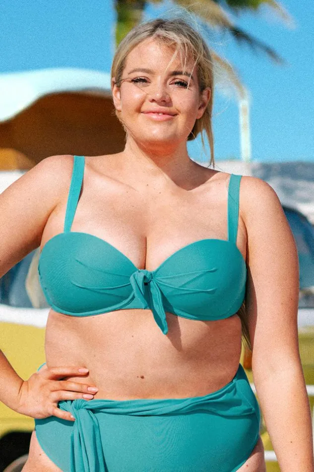 Women Plus Size and Curve Bikinis Cupshe Kristin Underwire Plus Size Bikini Top Teal