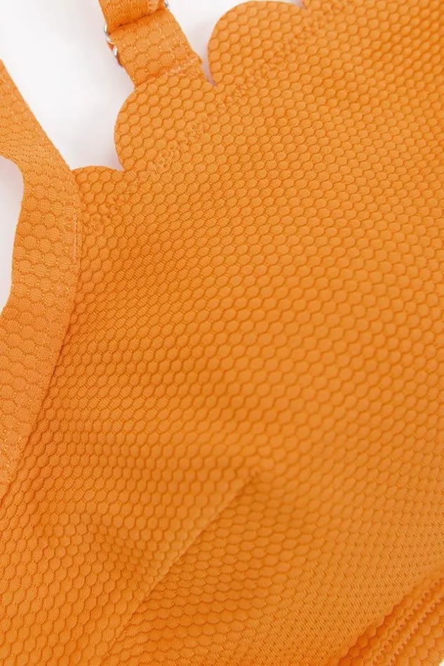 Women Plus Size and Curve Bikinis Cupshe Mayra Scalloped Back Hook Plus Size Bikini Top Orange