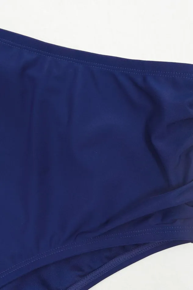 Women Plus Size and Curve Bikinis Cupshe Seaside Holiday Side Shirred High Waist Plus Size Bikini Bottom Navy