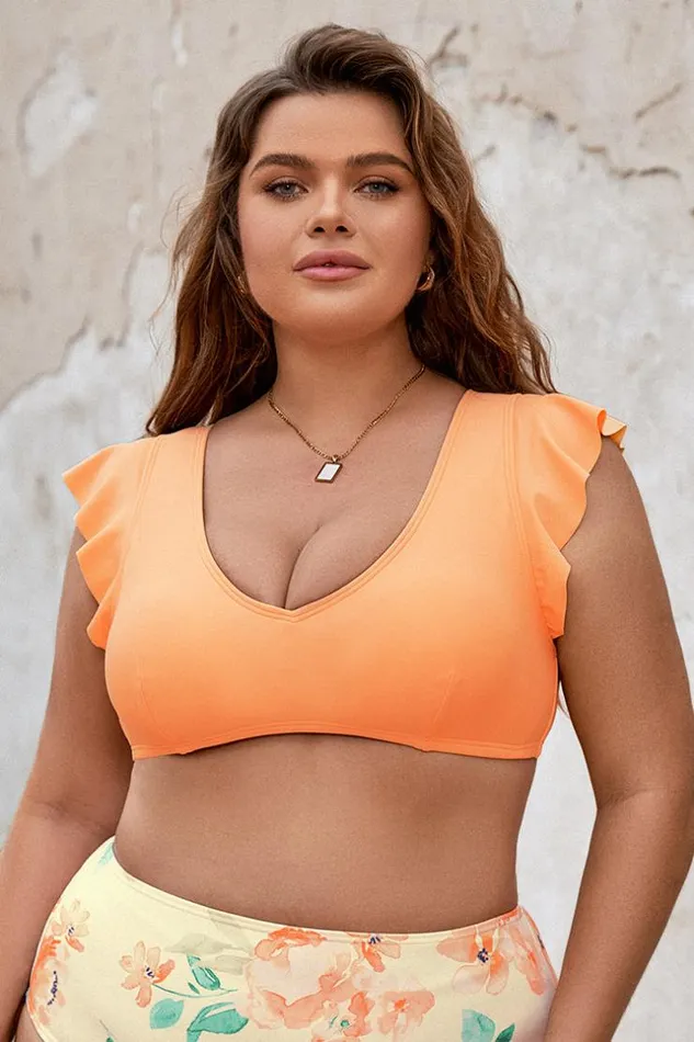Women Plus Size and Curve Bikinis Cupshe Spring Macaron Ruffled Bralette Plus Size Bikini Top Orange Women Plus Size and Curve Bikinis Cupshe Spring Macaron Ruffled Bralette Plus Size Bikini Top Orange