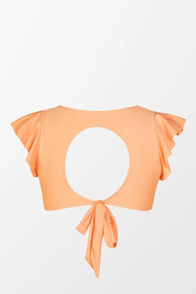 Women Plus Size and Curve Bikinis Cupshe Spring Macaron Ruffled Bralette Plus Size Bikini Top Orange