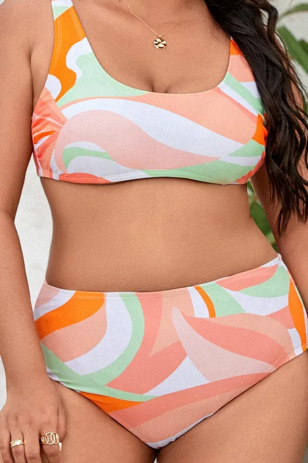 Women Plus Size and Curve Bikinis Cupshe Strawberry Fields Bralette Forever Plus Size Bikini Set Multicolor