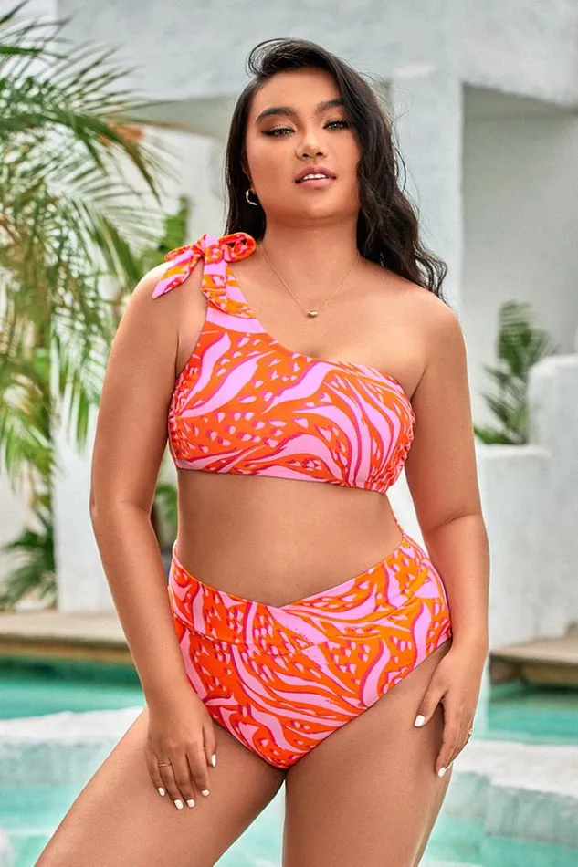 Women Plus Size and Curve Bikinis Cupshe Street Art Animal Print High Waist Plus Size Bikini Bottom Multicolor