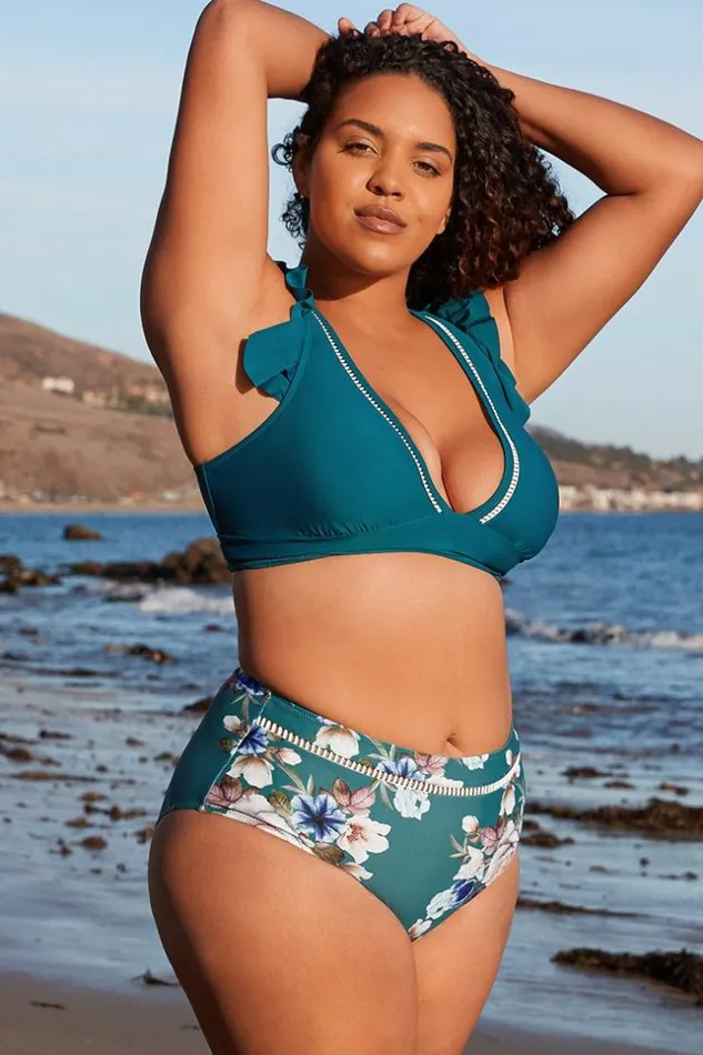 Women Plus Size and Curve Bikinis Cupshe Teal And Floral Ruffle Plus Size Bikini Multicolor Women Plus Size and Curve Bikinis Cupshe Teal And Floral Ruffle Plus Size Bikini Multicolor