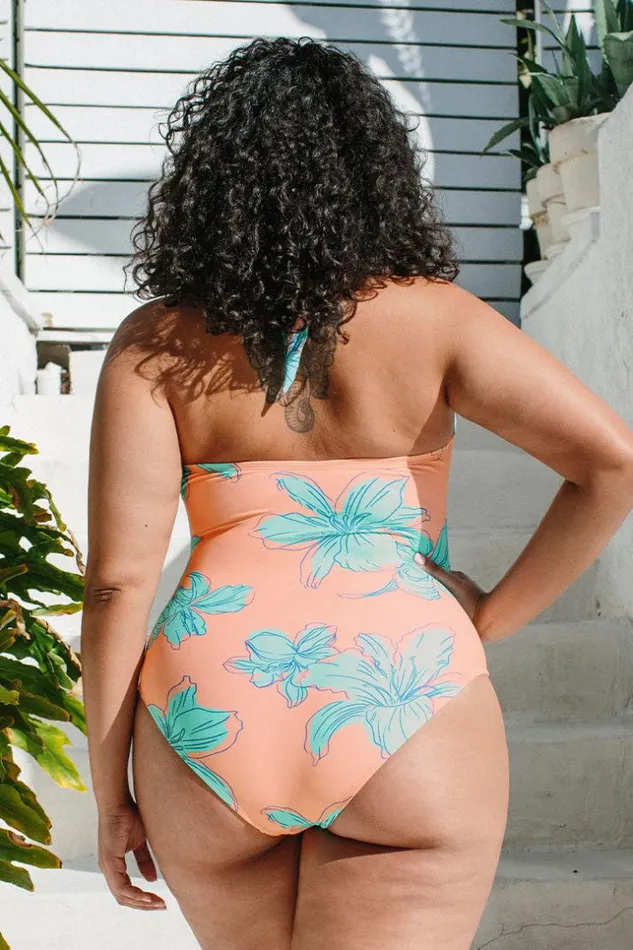 Women Plus Size and Curve Swimsuits Cupshe Blooming Flowers Shirred Plunge Plus Size One Piece Swimsuit Multicolor