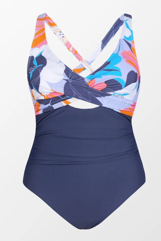 Women Plus Size and Curve Swimsuits Cupshe Deep Ocean Molded Twist Front Plus Size One Piece Swimsuit Multicolor