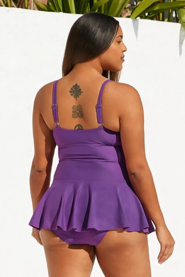 Women Plus Size and Curve Swimsuits Cupshe Purple Oring Plus Size One Piece Swimdress Purple