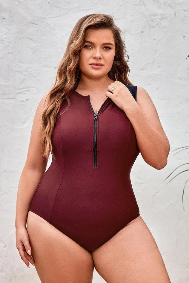 Women Plus Size and Curve Swimsuits Cupshe Wild Ronarce Front Zip Plus Size One Piece Brown Women Plus Size and Curve Swimsuits Cupshe Wild Ronarce Front Zip Plus Size One Piece Brown