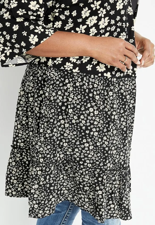 Women Plus Size Black Daisy Tiered Kimono Maurices Plus Tops