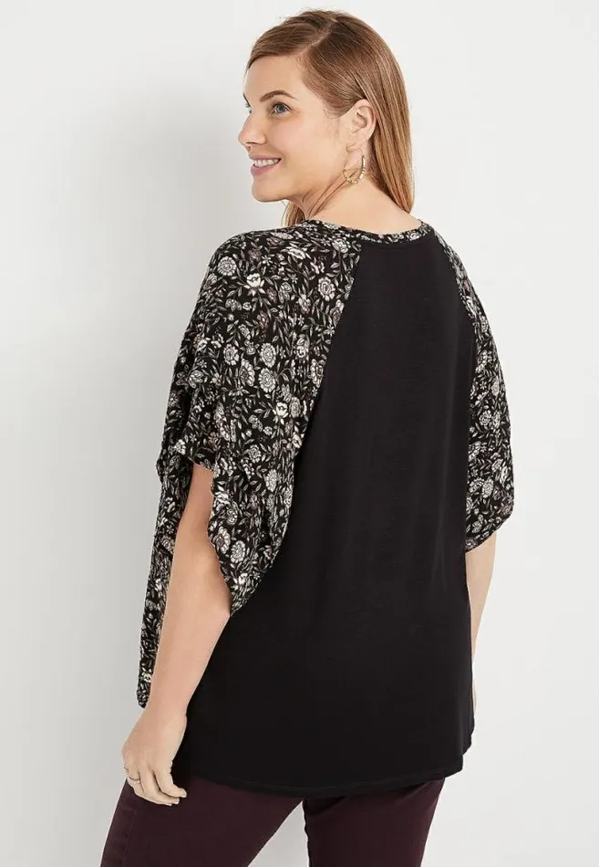 Women Plus Size Black Floral Flutter Sleeve Top Maurices Plus Tops