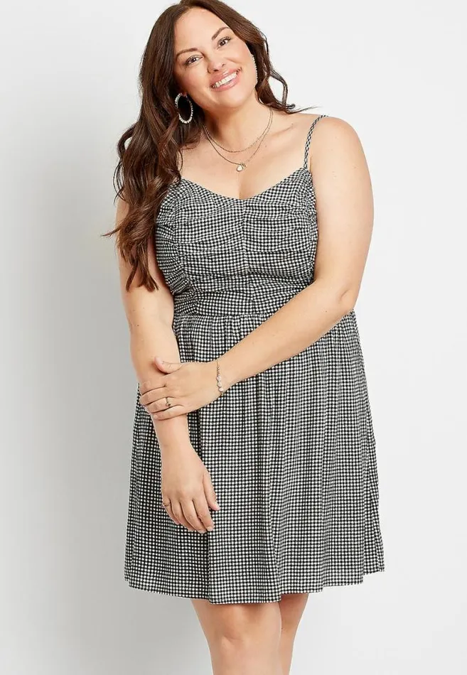 Women Plus Size Black Gingham Ruched Top Mini Dress Maurices Plus Dresses and Jumpsuits