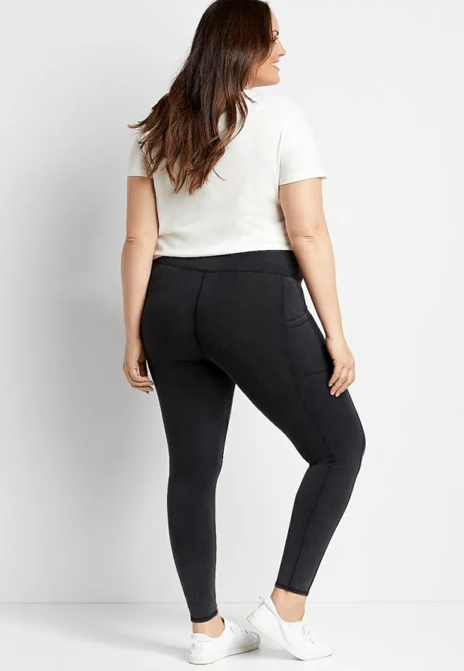 Women Plus Size Black Mineral Wash Effortless Pocket Legging Maurices Plus Bottoms