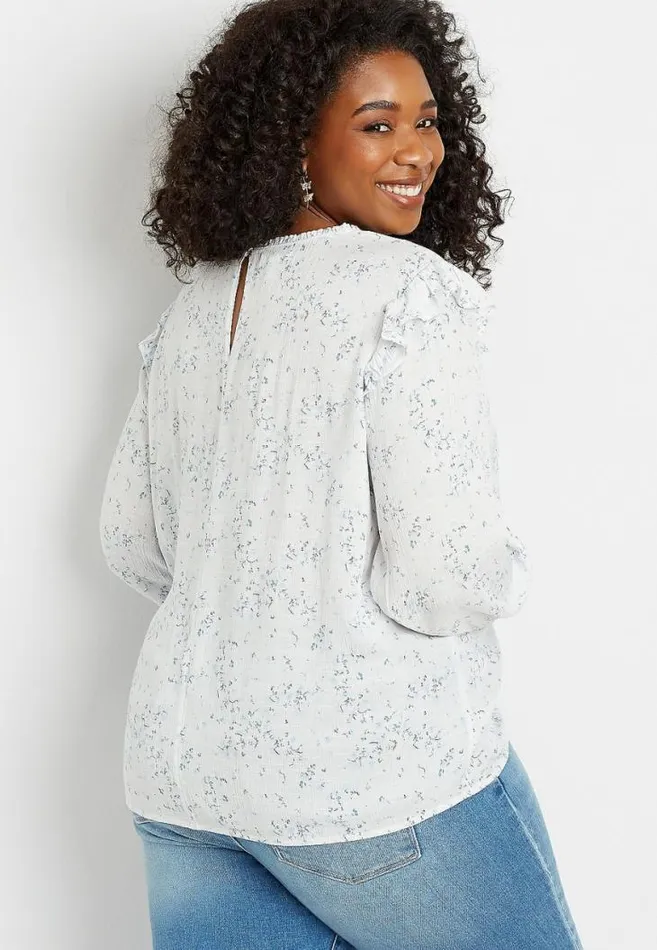 Women Plus Size Blue Floral Lace 34 Sleeve Swing Top Maurices Plus Tops