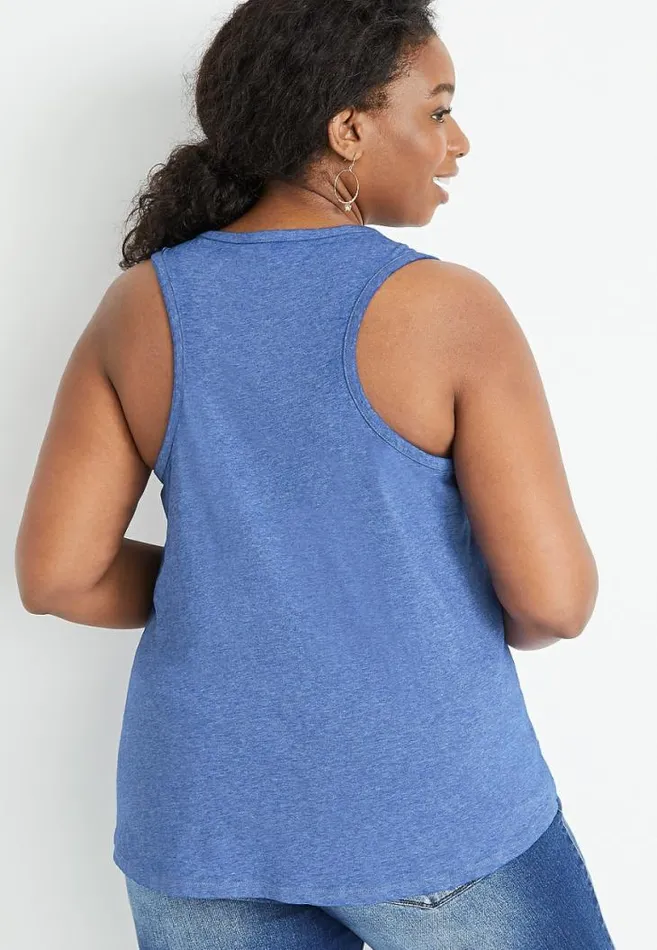 Women Plus Size Blue Metallic Pineapple Graphic Tank Top Maurices Plus Tops