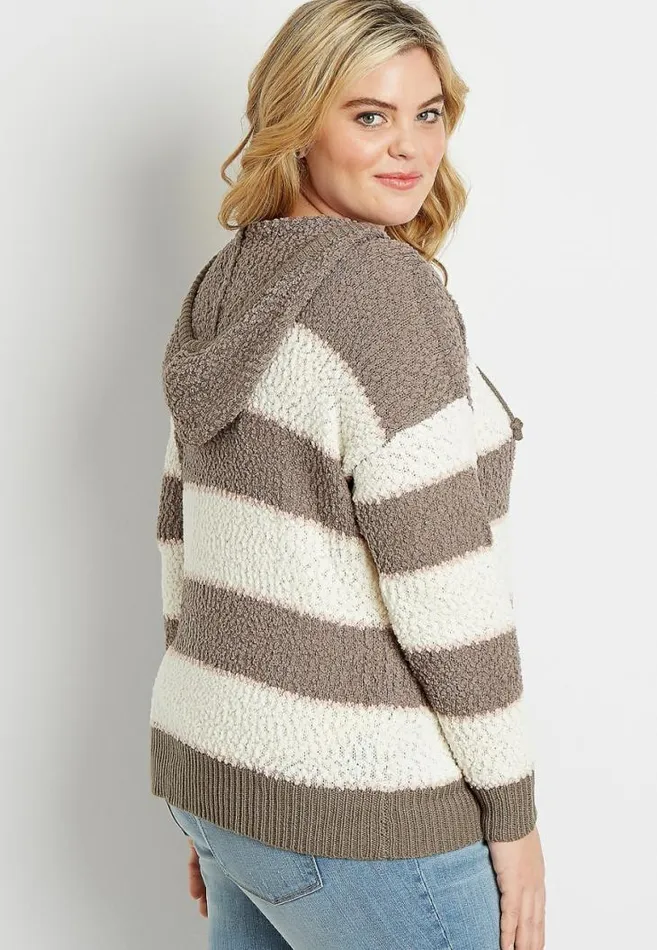 Women Plus Size Brown Stripe Hooded Pullover Sweater Maurices Plus Tops