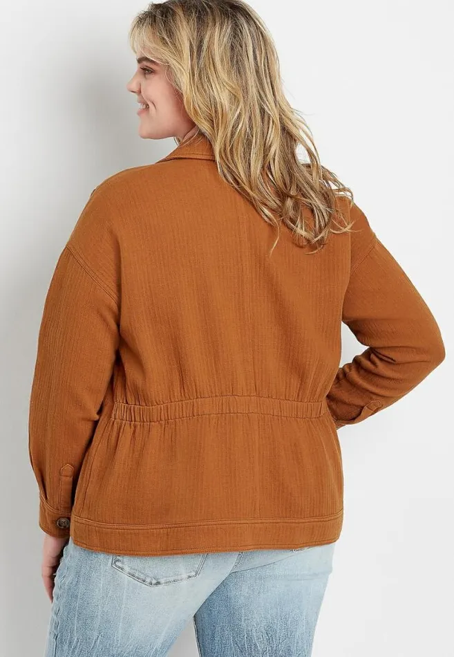 Women Plus Size Cognac Pocket Cinched Utility Jacket Maurices Plus Tops