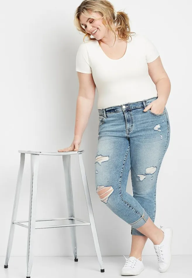 Women Plus Size Denimflex Medium Ripped Frayed Waist Crop Jean Maurices Plus Bottoms Women Plus Size Denimflex Medium Ripped Frayed Waist Crop Jean Maurices Plus Bottoms