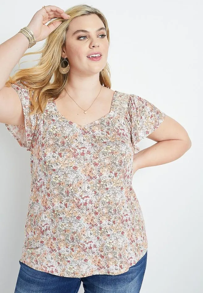 Women Plus Size Ditsy Floral Smocked Flutter Sleeve Blouse Maurices Plus Tops Women Plus Size Ditsy Floral Smocked Flutter Sleeve Blouse Maurices Plus Tops