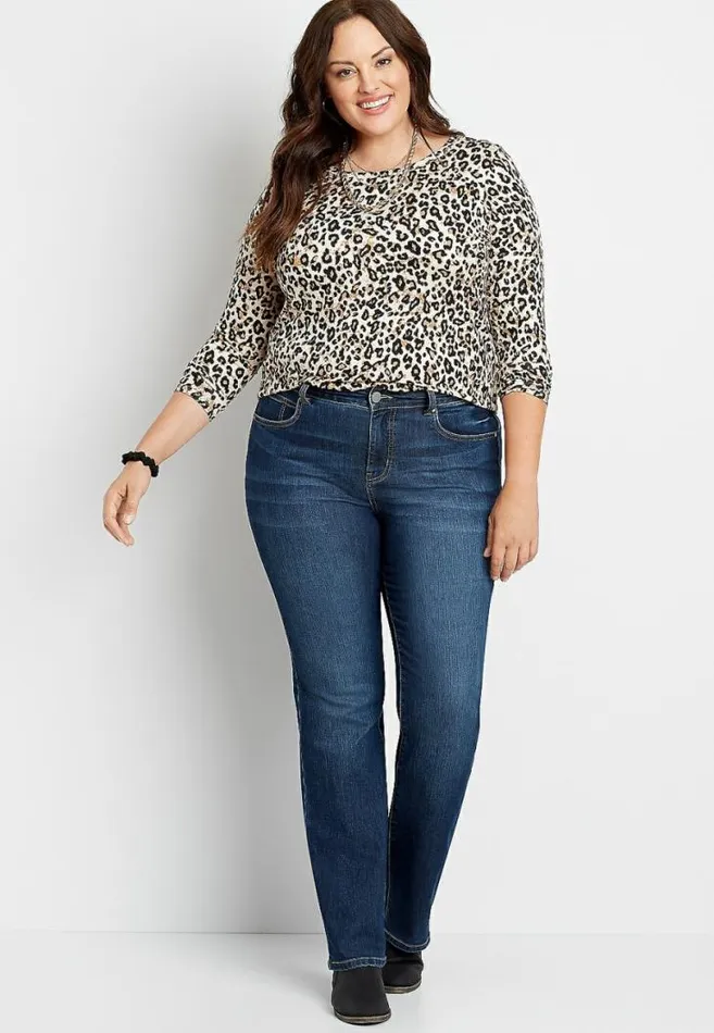 Women Plus Size Everflex High Rise Dark Wash Baby Bootcut Jean Maurices Plus Jeans
