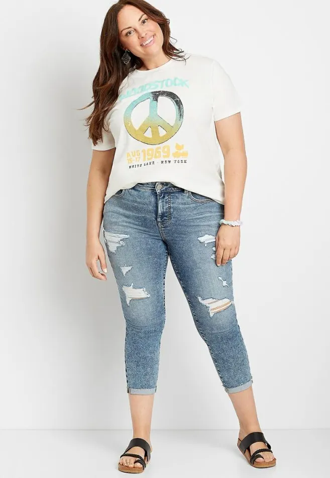 Women Plus Size Everflex High Rise Light Ripped Cropped Jean Maurices Plus Bottoms Women Plus Size Everflex High Rise Light Ripped Cropped Jean Maurices Plus Bottoms