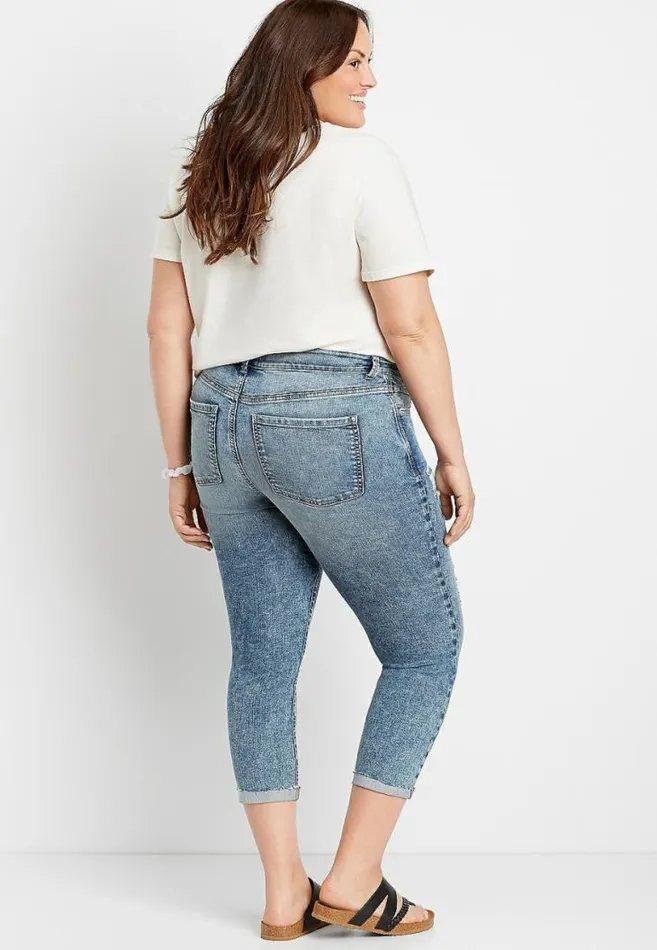 Women Plus Size Everflex High Rise Light Ripped Cropped Jean Maurices Plus Bottoms