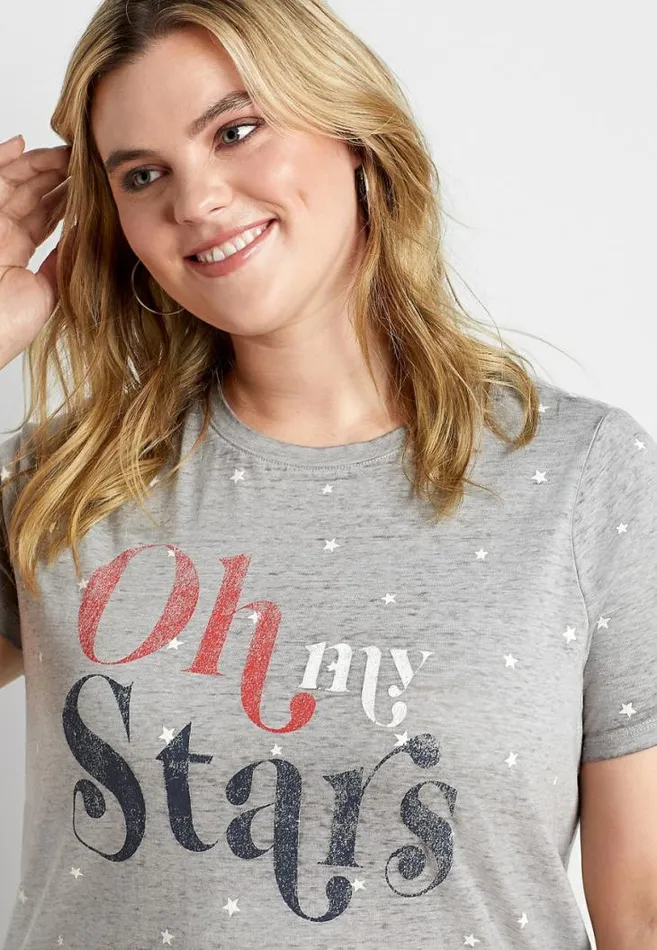 Women Plus Size Gray Americana Oh My Stars Graphic Tee Maurices Plus Tops