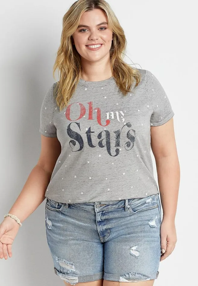 Women Plus Size Gray Americana Oh My Stars Graphic Tee Maurices Plus Tops
