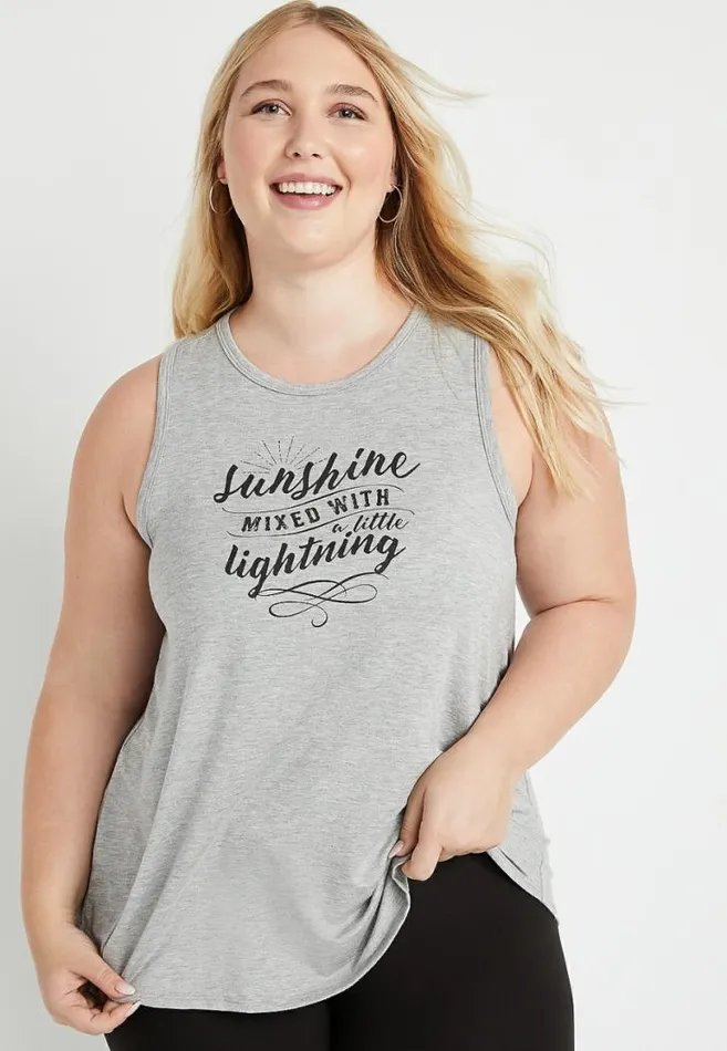 Women Plus Size Gray Sunshine Graphic Tank Top Maurices Plus Tops