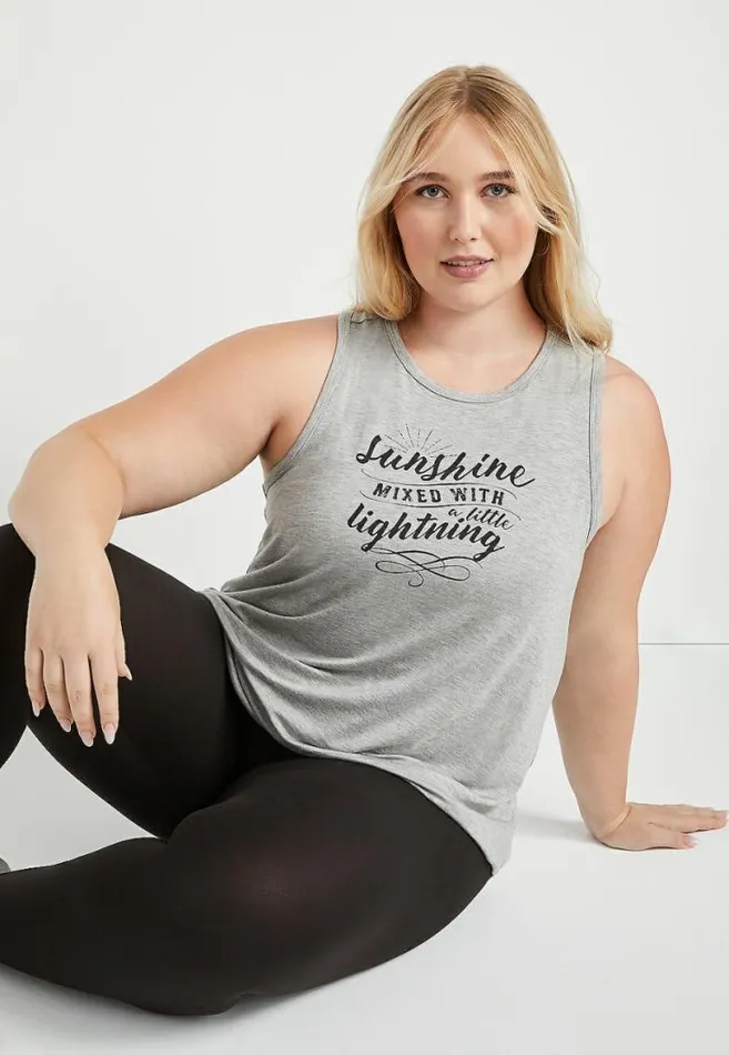 Women Plus Size Gray Sunshine Graphic Tank Top Maurices Plus Tops
