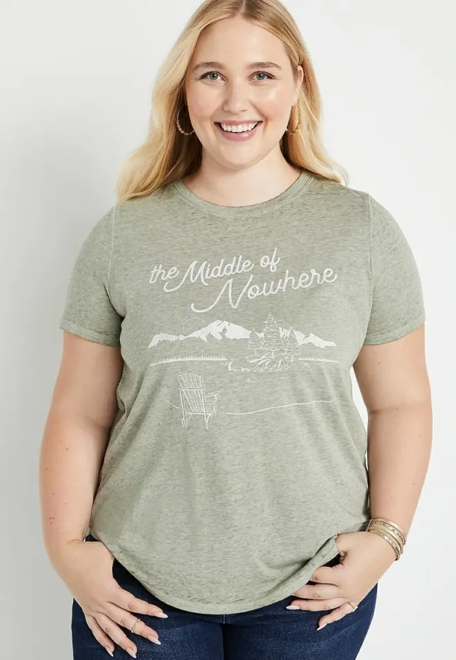 Women Plus Size Green Middle Of Nowhere Graphic Tee Maurices Plus Tops