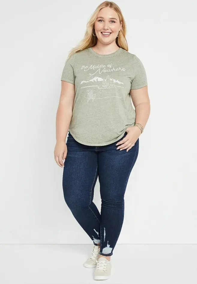 Women Plus Size Green Middle Of Nowhere Graphic Tee Maurices Plus Tops