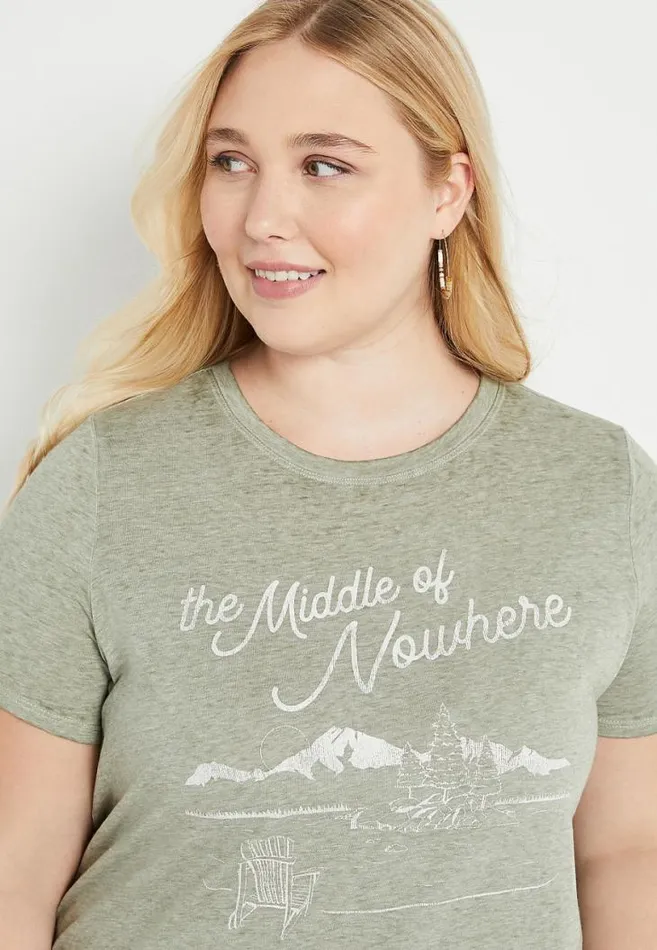 Women Plus Size Green Middle Of Nowhere Graphic Tee Maurices Plus Tops