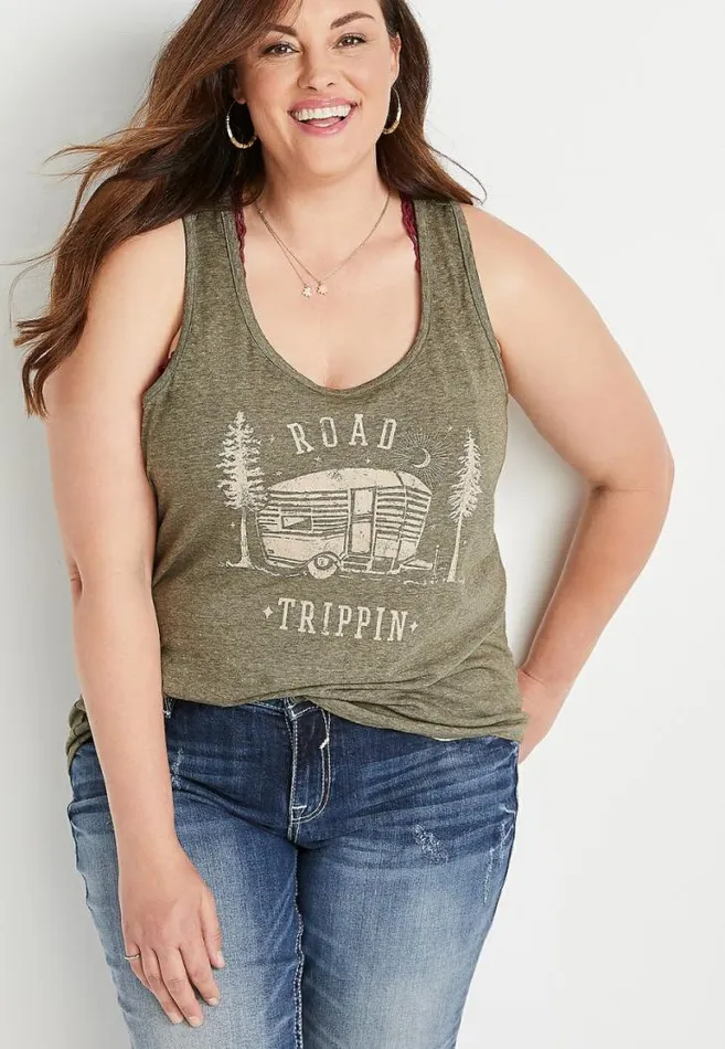 Women Plus Size Green Road Trip Graphic Tank Top Maurices Plus Tops