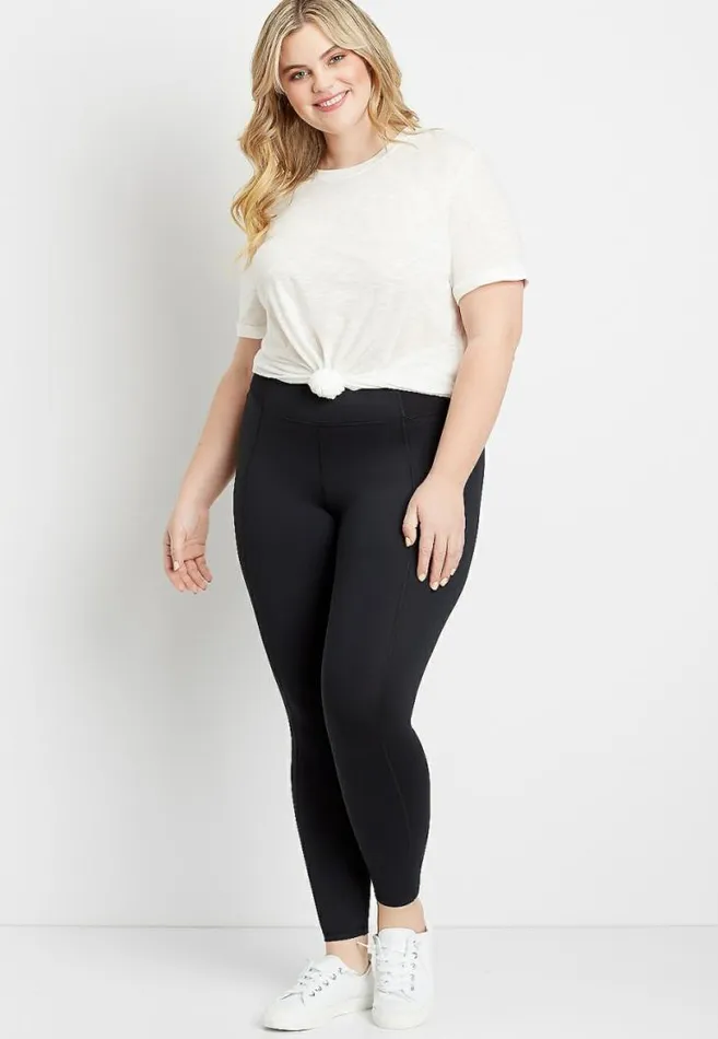 Women Plus Size High Rise Black Ribbed Waist Luxe Legging Maurices Plus Bottoms