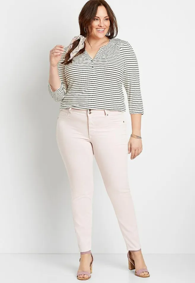 Women Plus Size High Rise Light Pink Double Button Jegging Made With RepreveandReg Maurices Plus Jeans Women Plus Size High Rise Light Pink Double Button Jegging Made With RepreveandReg Maurices Plus Jeans