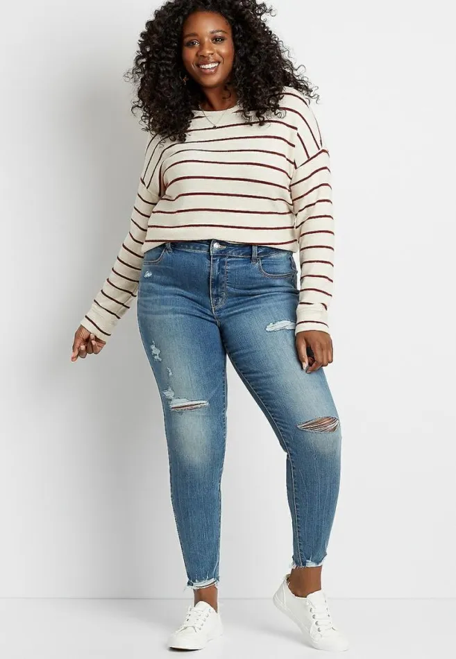 Women Plus Size High Rise Medium Wash Destructed Jegging Made With RepreveandReg Maurices Plus Jeans Women Plus Size High Rise Medium Wash Destructed Jegging Made With RepreveandReg Maurices Plus Jeans