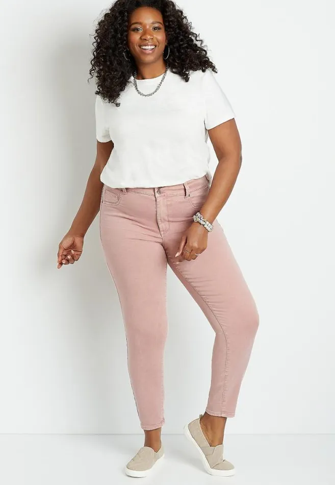 Women Plus Size High Rise Pink Double Button Jegging Made With RepreveandReg Maurices Plus Jeans Women Plus Size High Rise Pink Double Button Jegging Made With RepreveandReg Maurices Plus Jeans
