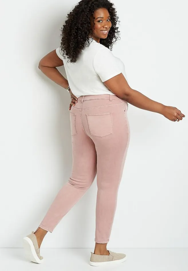 Women Plus Size High Rise Pink Double Button Jegging Made With RepreveandReg Maurices Plus Jeans