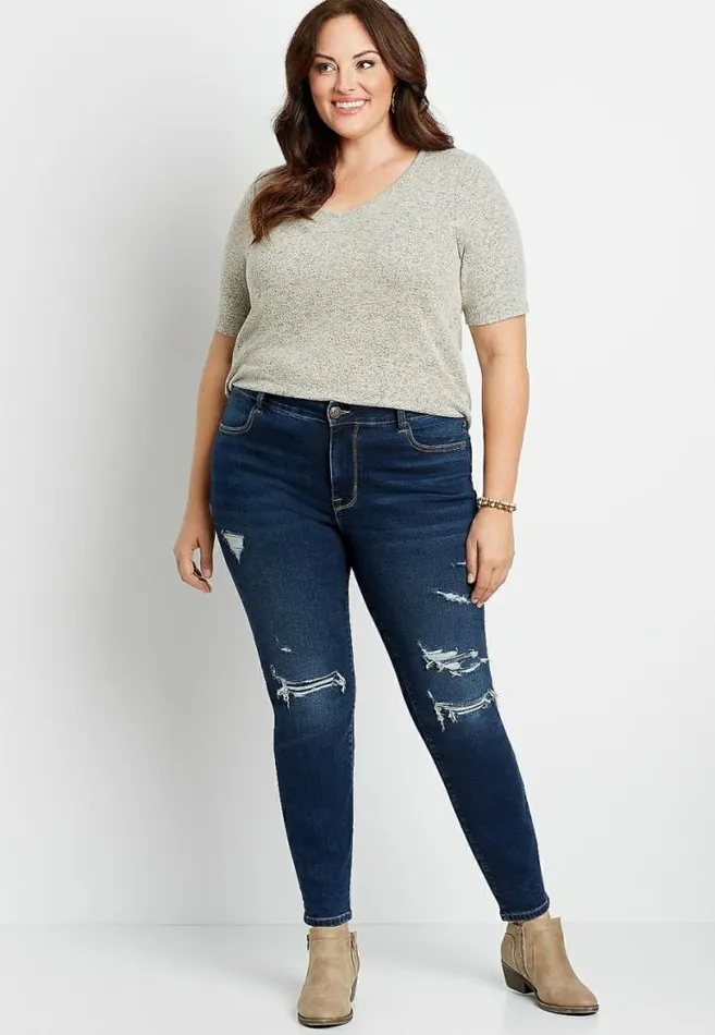 Women Plus Size High Rise Vintage Dark Destructed Jegging Maurices Plus Jeans Women Plus Size High Rise Vintage Dark Destructed Jegging Maurices Plus Jeans