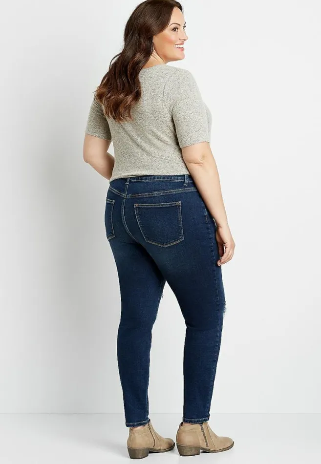 Women Plus Size High Rise Vintage Dark Destructed Jegging Maurices Plus Jeans