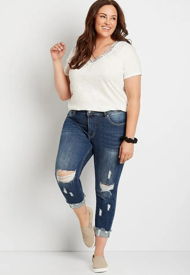 Women Plus Size Kancan High Rise Curvy Dark Ripped Cropped Jean Maurices Plus Jeans Women Plus Size Kancan High Rise Curvy Dark Ripped Cropped Jean Maurices Plus Jeans
