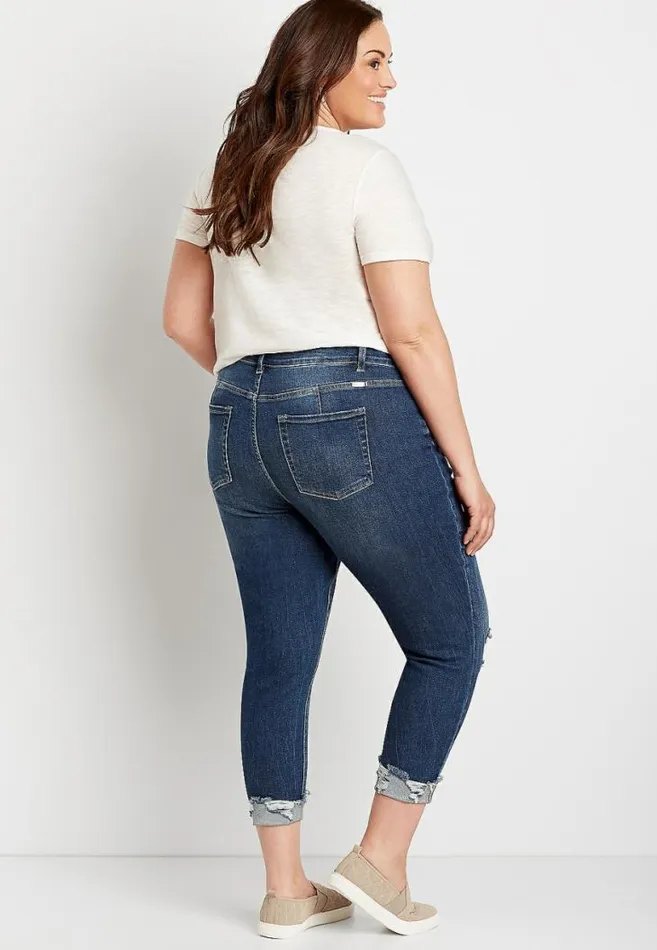 Women Plus Size Kancan High Rise Curvy Dark Ripped Cropped Jean Maurices Plus Jeans