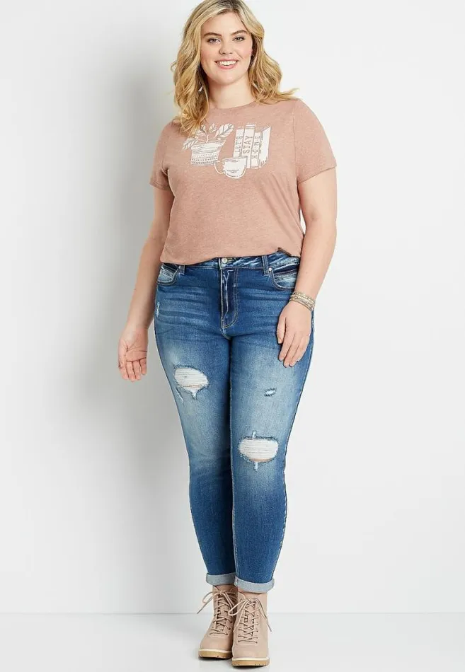 Women Plus Size Kancan High Rise Curvy Medium Destructed Rolled Hem Skinny Jean Maurices Plus Jeans