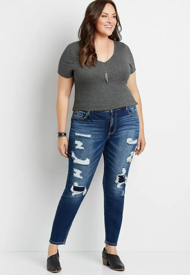 Women Plus Size Kancan High Rise Dark Backed Destructed Skinny Jean Maurices Plus Jeans Women Plus Size Kancan High Rise Dark Backed Destructed Skinny Jean Maurices Plus Jeans